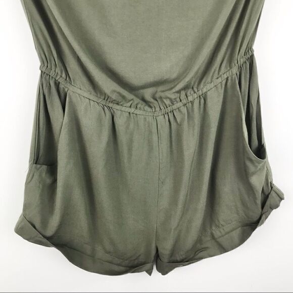 NEW Akualani Olive Green Sleeveless Halter Romper with Embroidery - Picture 4 of 16